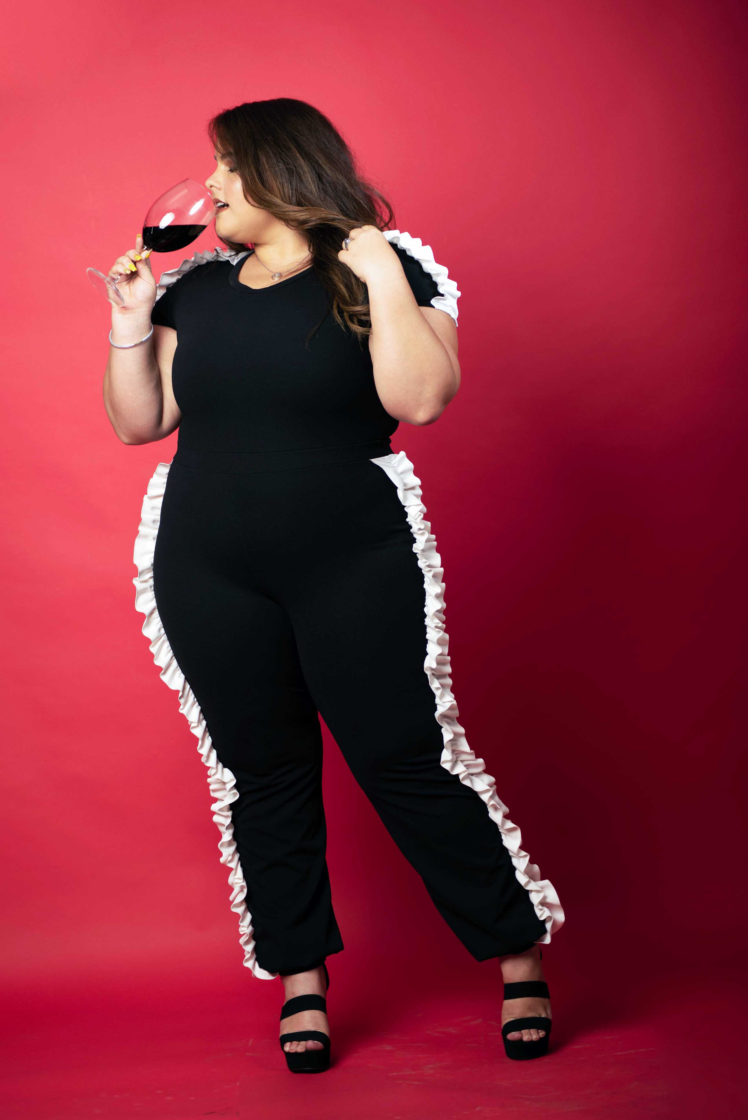 BLACK WINE WHITE JUMPSUIT